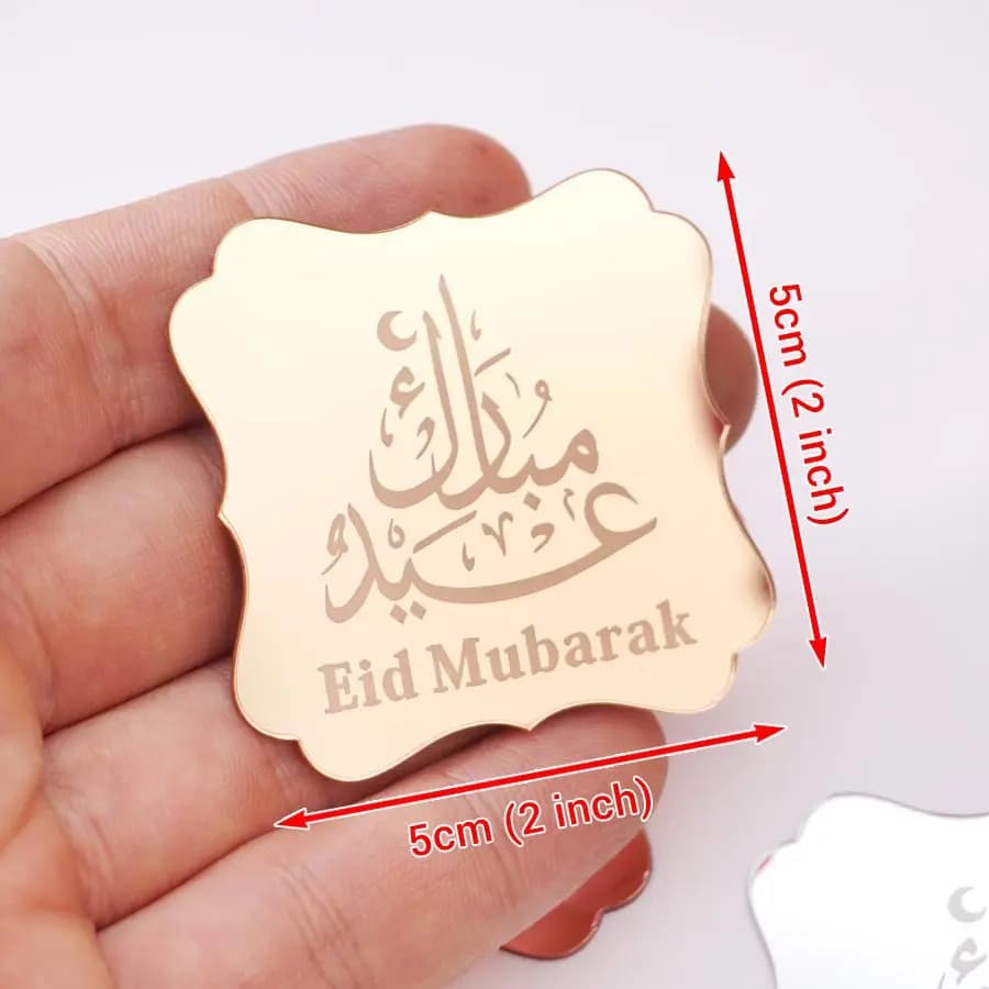 18pcs Eid Mubarak Mirror Acrylic Stickers 5cm Islamic Ramadan Party Decorations Gift Box  Decorative Labels - 2