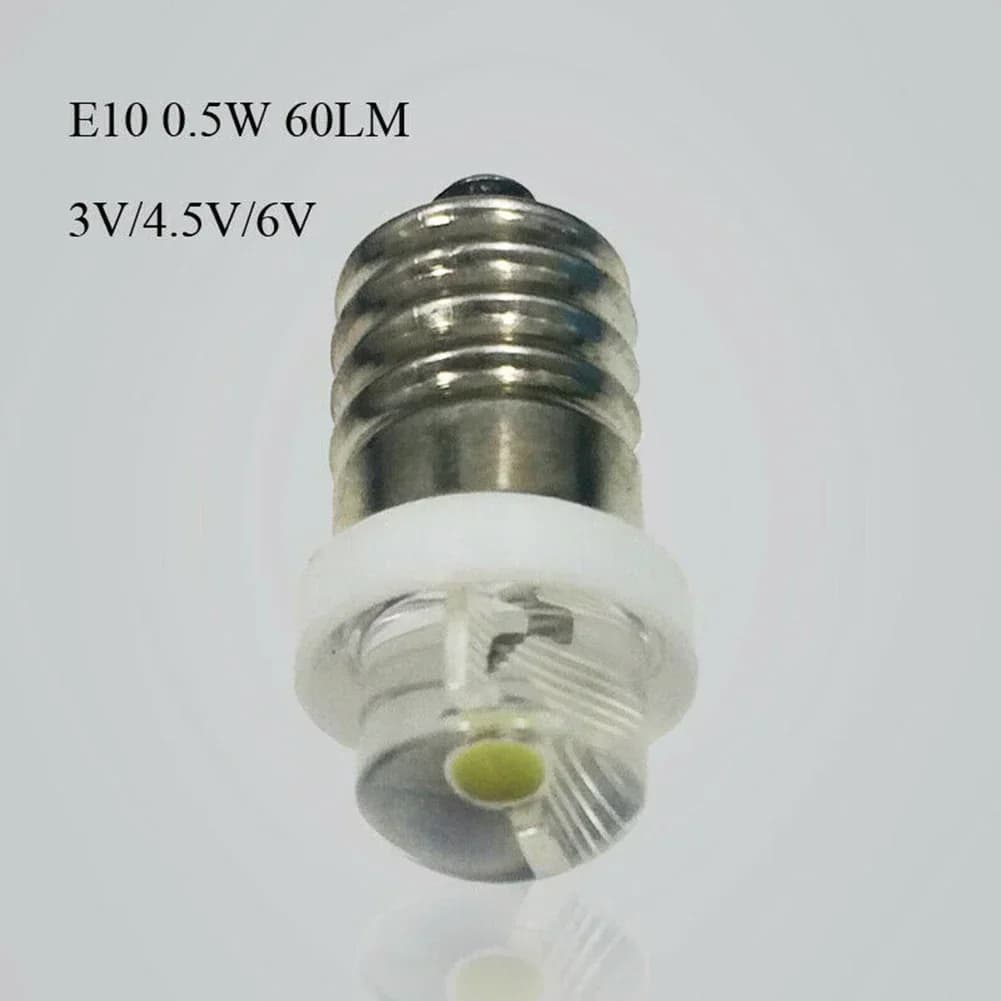 مصابيح LED طويلة الأمد بقوة 0.5 واط، E10، DC 3V/4.5V/6V، درجة حرارة لون 6000 كلفن، لون أبيض، زاوية شعاع 180 درجة، معدات تخييم