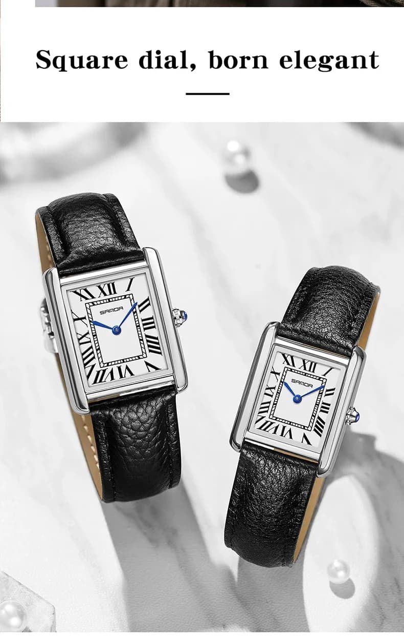 ساعات SANDA زوجية مقاومة للاهتراء بحزام جلدي فاخر ميناء مربع مقاوم للماء حتى 30 متر ساعات كوارتز رياضية وكاجوال للنساء والرجال - 3
