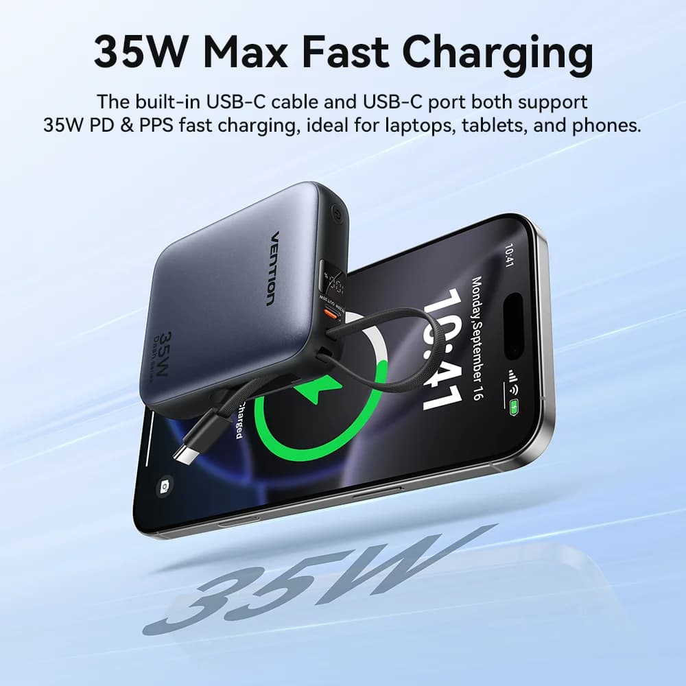 Vention 35W Mini Power Bank PD Fast Charge 10000mAh Portable PowerBank for iPhone 17 16 Pro Samsung S25 External Battery Charger - 5