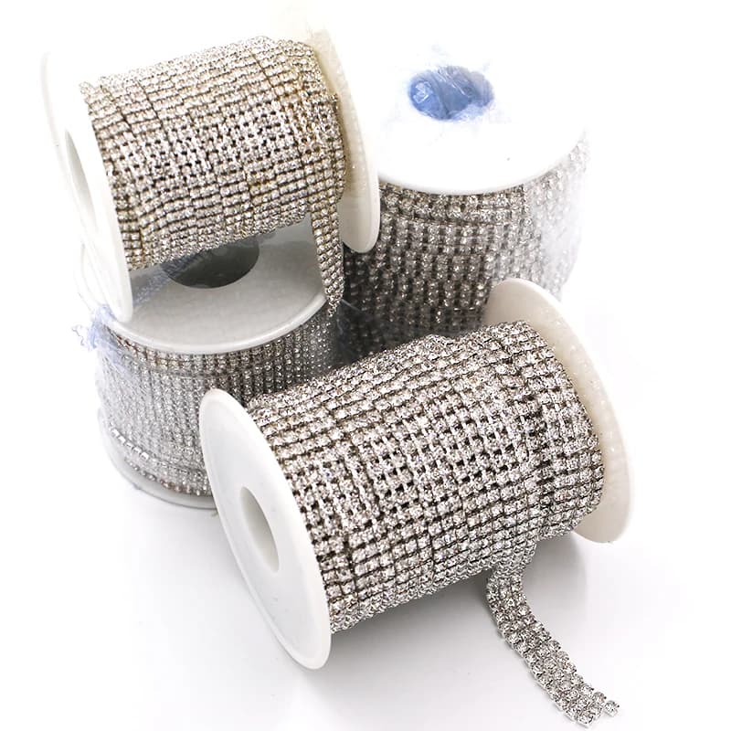 New Multi-row clear white rhinestones chain silver base glass crystal cup chain diy Frame/phone case/bag/clothing accessories
