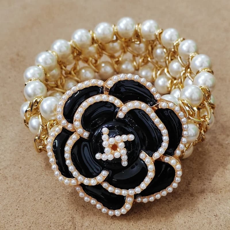Trendy luxury  Starfish  Flower Elastic Pearl  Bracelet Bangle Jewelry For Women Party Gift - 6