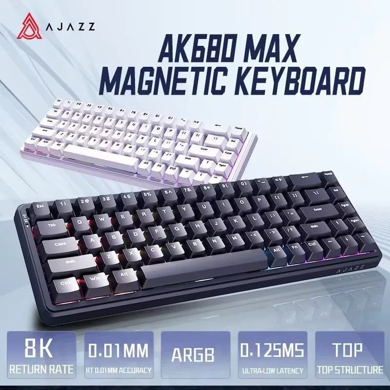 AJAZZ AK680 MAX لوحة المفاتيح الميكانيكية HE Hall Effect Switch 60% 8k/1K RGB السلكية/اللاسلكية الألعاب الزناد السريع لوحة المفاتيح المغناطيسية