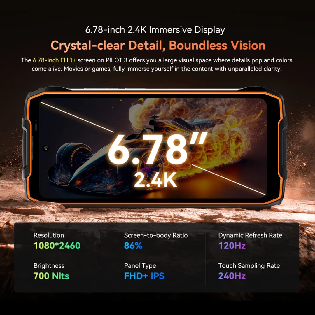 هاتف ذكي متين Blackview OSCAL PILOT 3 5G AI، معالج MTK 6300، شاشة 6.78 بوصة FHD+2.4K بمعدل تحديث 120Hz، 12+24GB رام، 256GB+2TB روم، بطارية 7500mAh - 2