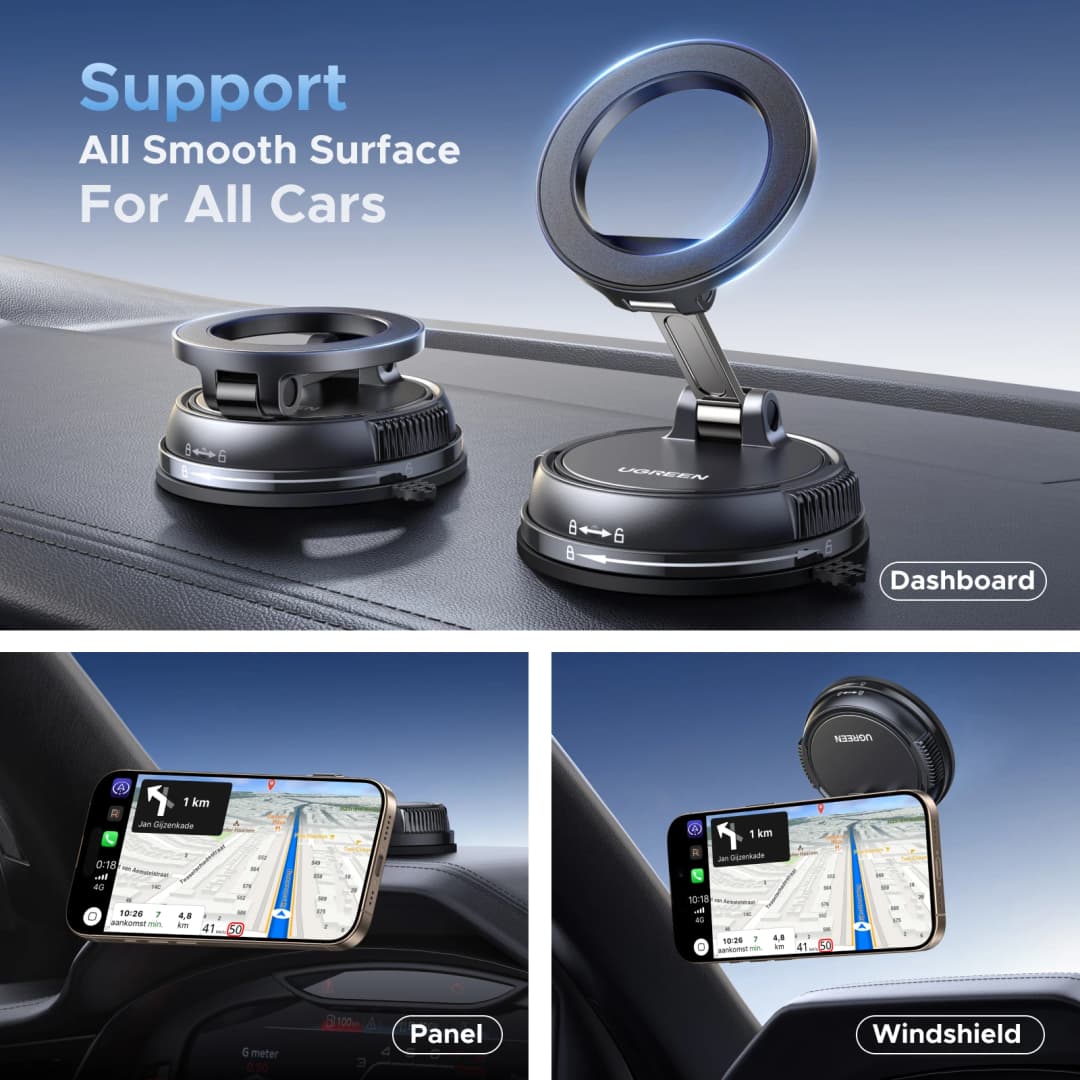 UGREEN Magnetic Car Phone Holder Dashboard Suction Cup 360°Rotatable Car Mount For Magsafe iPhone 16 15 14 ProMax Xiaomi Samsung - 5