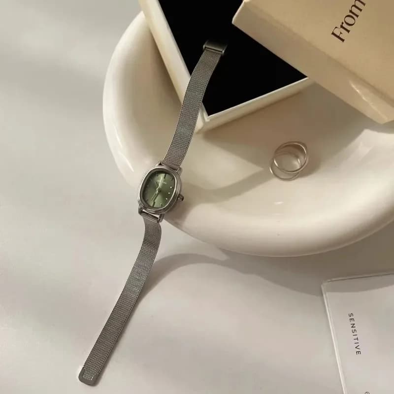 Small Oval Dial Green Watch Simple Stainless Steel Ladies Wristwatches Brand Women Luxury Gift Quartz Watch Dropshipping - 6