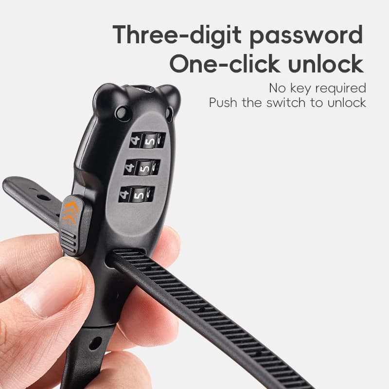 ROCKBROS Portable Bicycle Lock Cable Tie Zinc Alloy Lock Helmet Password Lock Anti-Theft Safety Freely Adjustable Rope Lock - 3