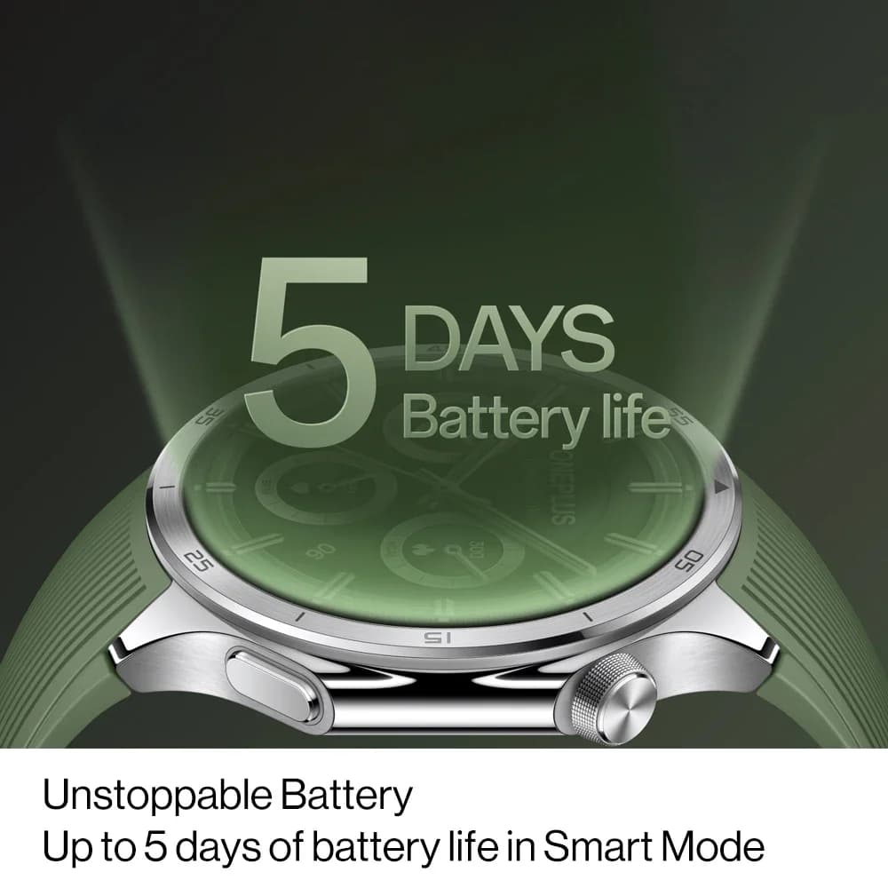 ساعة ون بلس واتش 3 الذكية الجديدة كلياً - الإصدار العالمي - شاشة 1.50 بوصة أموليد - ذاكرة 32 جيجابايت - معالج سنابدراجون W5 - نظام وير أو إس من جوجل - NFC - مقاومة للماء IP68 و 5ATM - 3