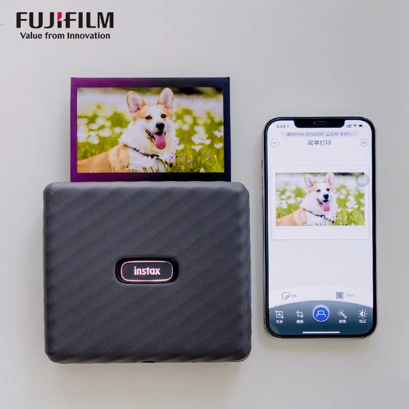 طابعة Fuji Instax Link WIDE، طابعة صور للهواتف المحمولة بتنسيق واسع، مع ورق صور Fujifilm Instax Wide اختياري مقاس 5 بوصات - 5