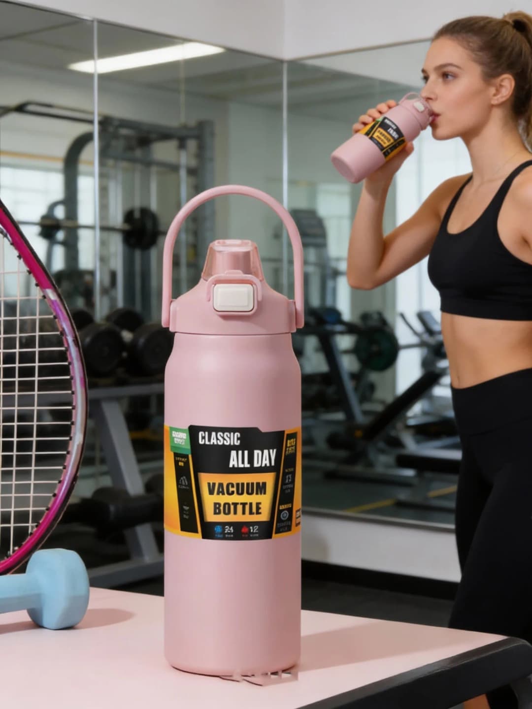 قارورة حرارية محمولة من الفولاذ المقاوم للصدأ للاستخدام الخارجي مع قشة، كوب حراري، زجاجة ماء رياضية للمشروبات الباردة والساخنة - 5