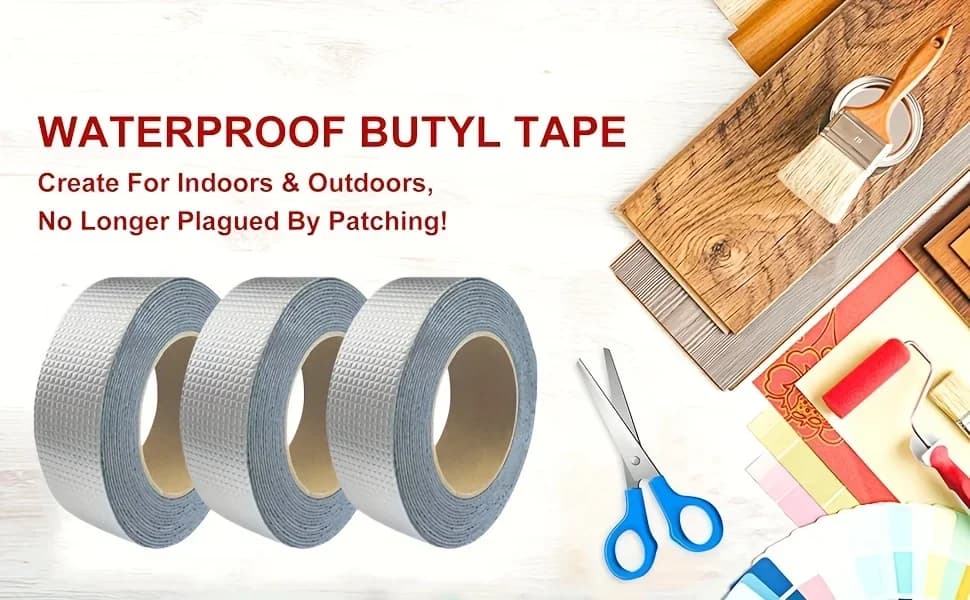 شريط عازل للماء من البوتيل، ذاتي اللصق، شريط عزل للجدران وحمامات السباحة وسقف الشقوق، إصلاح القنوات، شريط لاصق ذاتي - 4