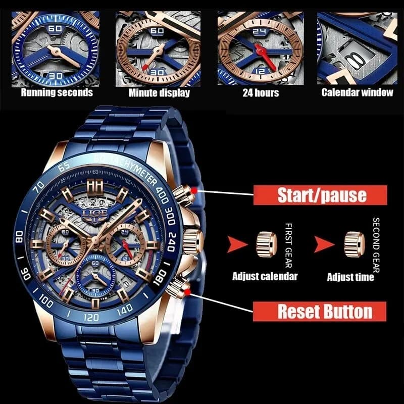 LIGE 2024 New Men Watch Top Brand Luxury Hollow Watch Men Waterproof Sport Quartz Chronograph Wrist Watch Man Relogio Masculino - 2