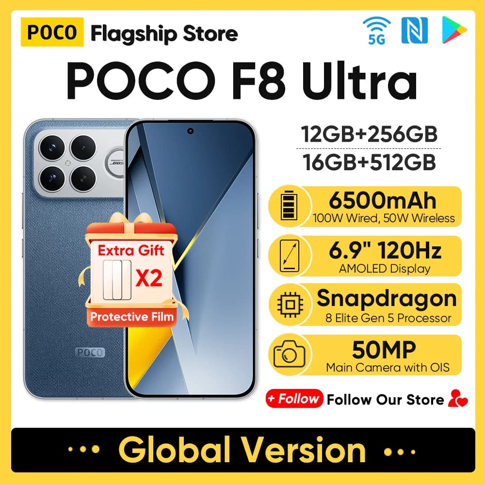 Global Version POCO F8 Ultra 5G Smartphone Snapdragon 8 Elite Gen 5 6.9" 120Hz Display 6500mAh 100W HyperCharge 50W Wireless NFC