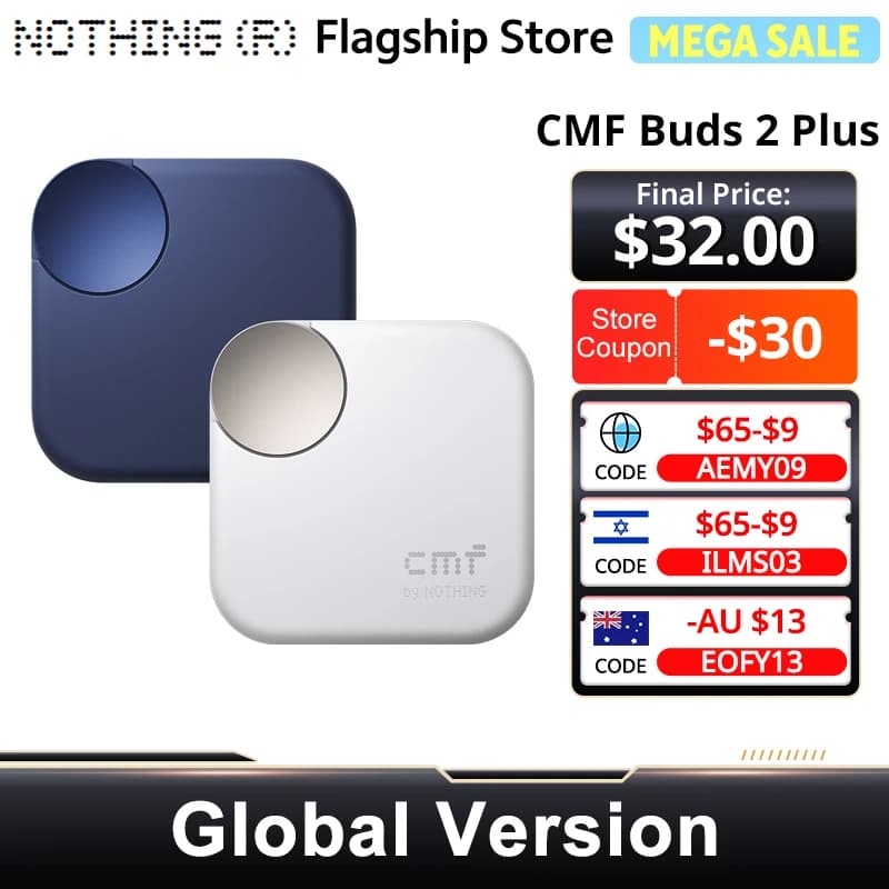 سماعات الأذن Nothing Buds 2 Plus CMF إصدار عالمي جديد 50dB عزل ضوضاء هجين بطارية طويلة الصوت عالي الدقة IP55 متوافقة مع البلوتوث