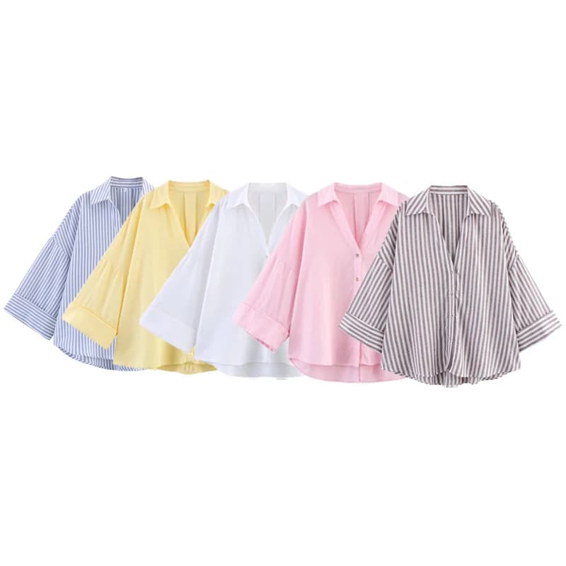 HXAO Women's Shirt Oversized Blouse Summer Shirt & Blouse Yellow Pink White Striped Shirt Elegant Large Size Long Sleeve Shirts - 2