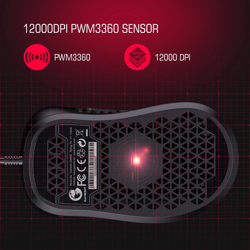 فأرة ألعاب سلكية GameSir GM500 خفيفة الوزن، مستشعر بصري PMW33600، دقة 12000 DPI - 5