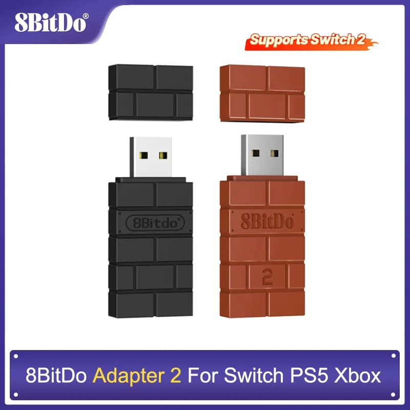 8BitDo محول بلوتوث لاسلكي USB مستقبل 2 لجهاز Nintendo Switch 1, 2 PS1 Mini Windows لأجهزة PS4 PS5 Xbox Series X/S