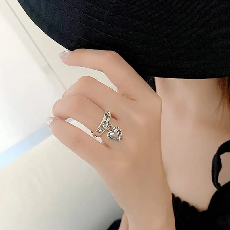 925 Sterling Silver Heart Pendant ​Adjustable Rings For Women Wedding Luxury Jewelry Wholesale  and - 4