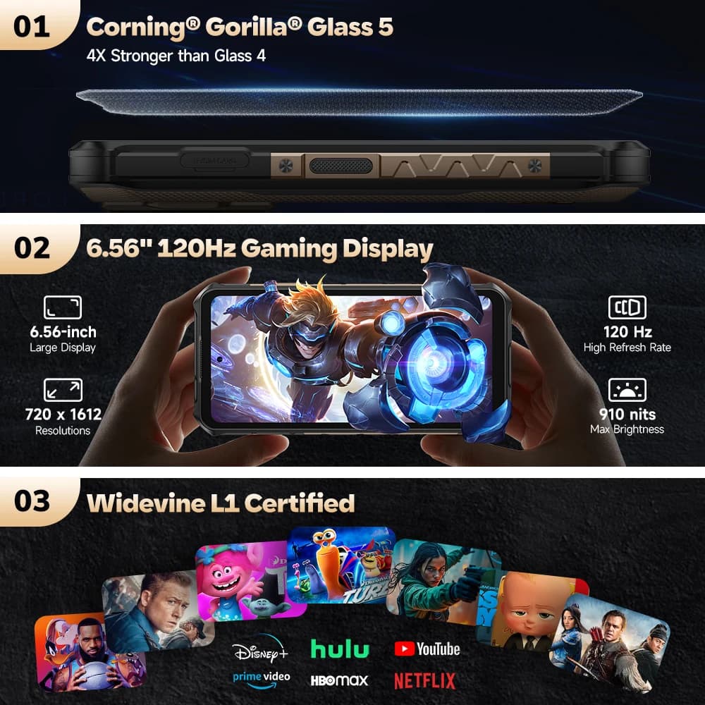 【عرض عالمي】 هاتف Ulefone Armor X16 Pro 5G متين ببطارية 10360 مللي أمبير وسعة تخزين 256 جيجابايت وNFC بنظام أندرويد مع Google Gemini - 5