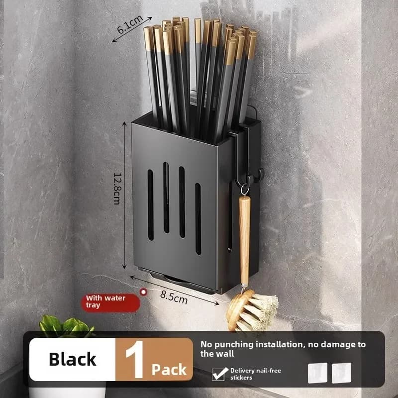 1 قطعة حامل أعواد الأكل المطبخ متعددة الوظائف أواني معلقة تجفيف الرف السنانير لا الحفر الحائط ملعقة شوكة أصحاب - 6