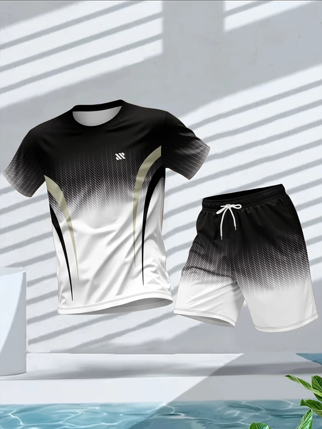 Men's Summer Fashion Personalized Color Printed Comfortable Breathable Round Neck T-shirt Shorts Set Outdoor Casual Sportswear