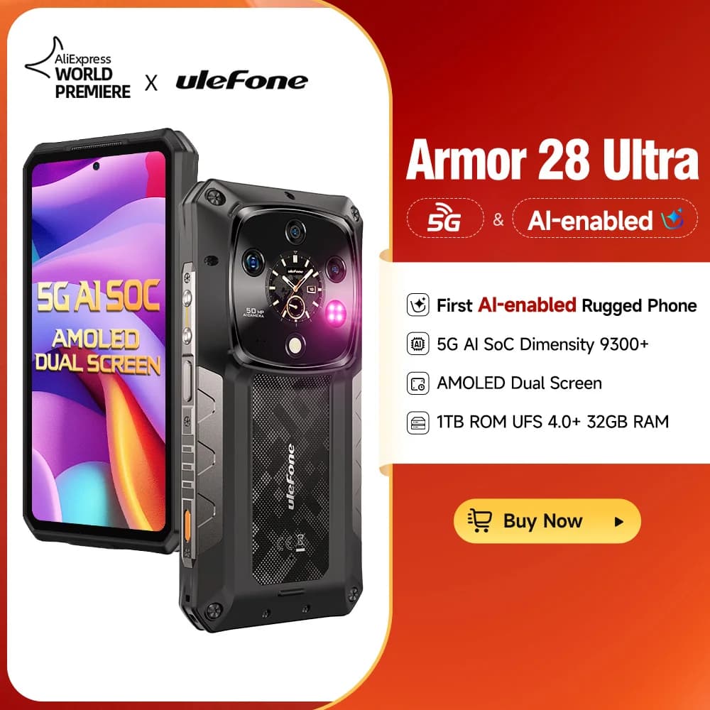 هاتف Ulefone Armor 28 Ultra 5G AI متين 1 تيرا بايت ROM + 32 جيجابايت RAM هاتف ذكي بنظام Android AMOLED 6.67 بوصة 10600 مللي أمبير في الساعة هاتف محمول