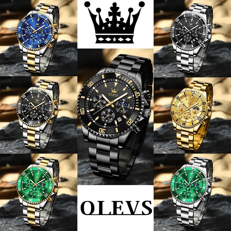 OLEVS Men's Watches Top Brand Luxury Watch for Men Original Waterproof Stainless Steel Chronograph Moon Phase Date Rota Dial - 6