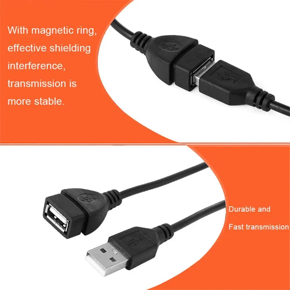 سلك شاحن USB 2.0 أسود، كابل تمديد شحن ومزامنة بيانات من ذكر إلى أنثى، أطوال 0.6م و1م و1.5م و3م و5م - 6