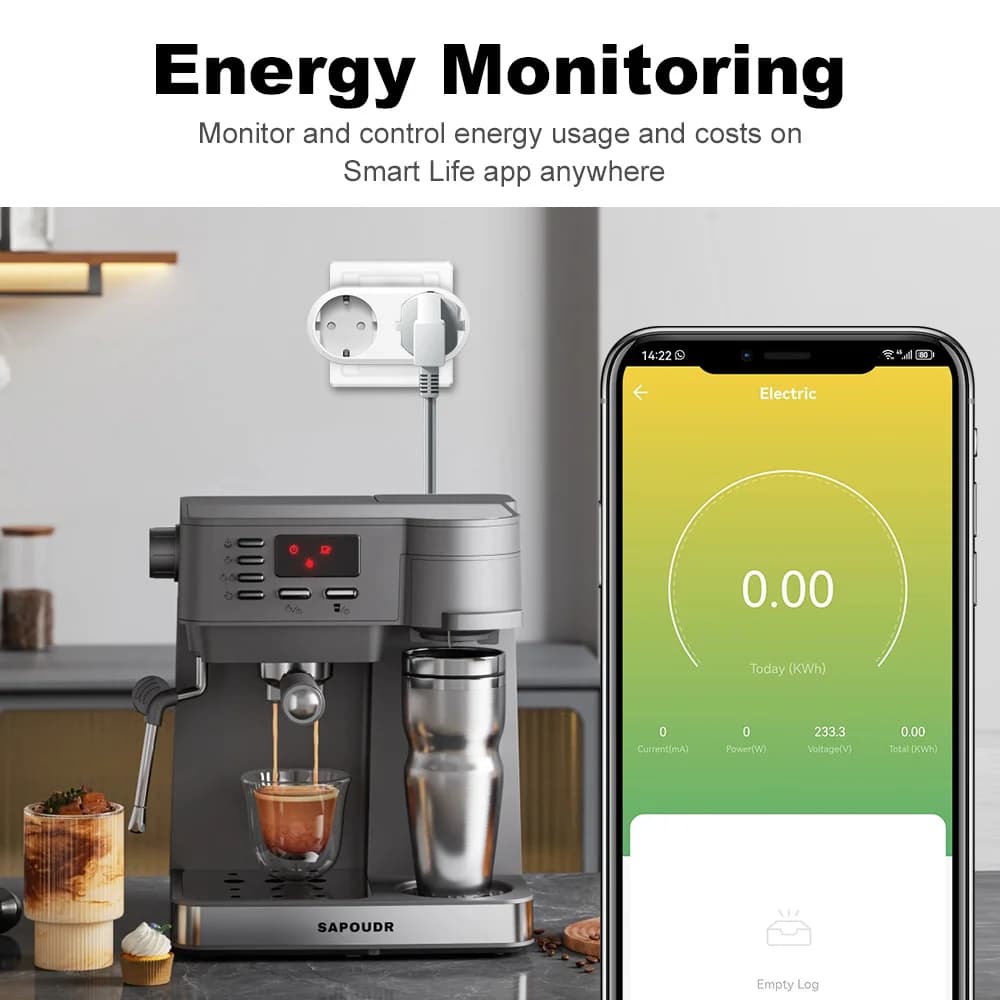 مقبس ذكي من Tuya WIFI بقابس كهربائي مزدوج 2 في 1 قياسي أوروبي 16A 240V محول طاقة للسفر محول تحويل - 4