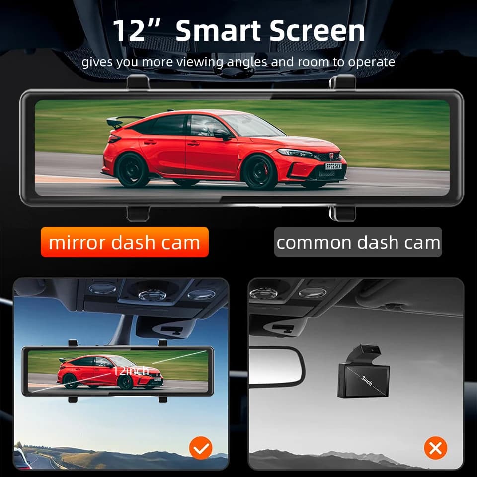 كاميرا لوحة قيادة ADAS بدقة 4K مع رؤية ليلية عالية الدقة وواي فاي مدمج ومسجل فيديو للسيارة بمرآة رؤية خلفية وكاميرا بعدستين - 5