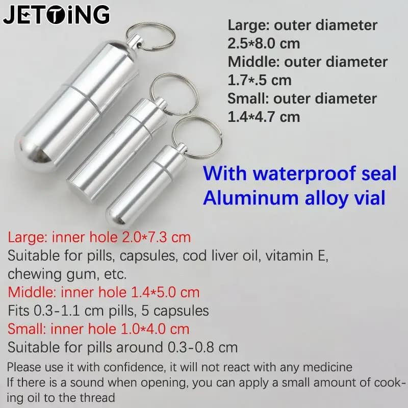 كبسولة صغيرة من الفولاذ المقاوم للصدأ مختومة ، صندوق حبوب منع الحمل مقاوم للماء ، حافظة محمولة للتخييم ، قلادة الطوارئ ، السفر ، في الهواء الطلق - 4