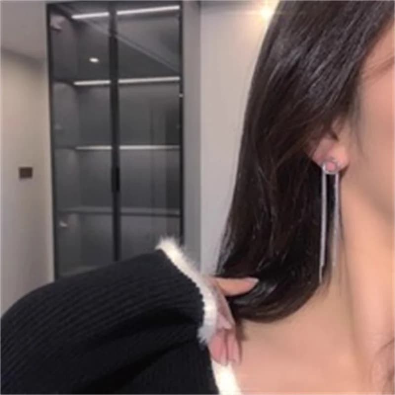 Luxury Aesthetic Gold Plated Geometric Long Tassel Earrings Stud for Women Ear Piercing Drop Wedding Party Jewelry Gift - 6