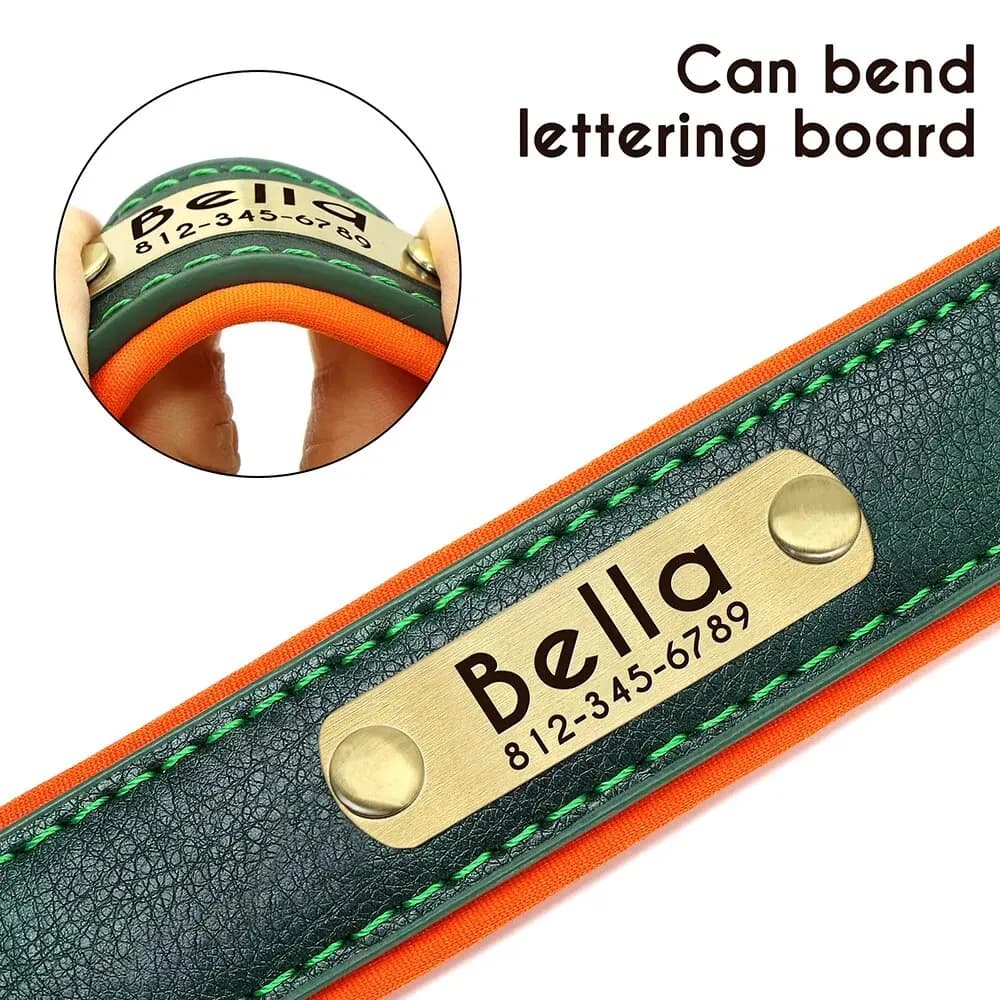 Personalized Customized Leather ID Nameplate Dog Collar Soft Padded Dogs Collars Free Engraving Name for Small Medium Large Dogs - 4