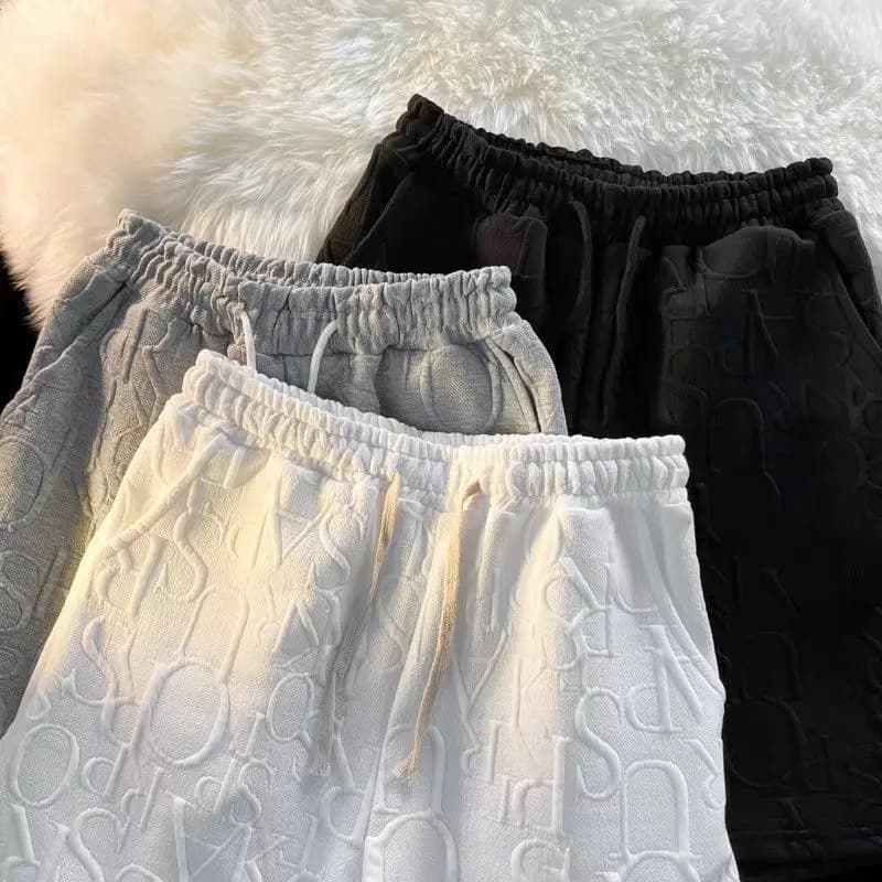 Brand Premium Waffle Casual Shorts Men Sport Loose Wide leg Running Shorts Letter Beach Baggy Board Cargo Shorts Male - 5