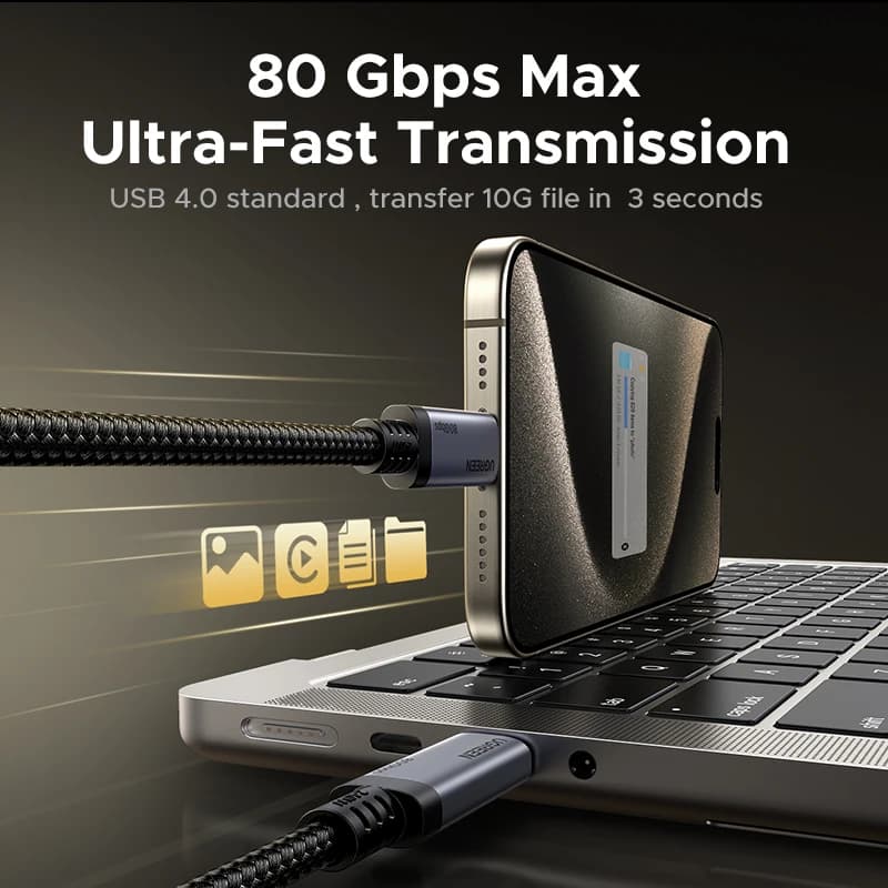 [80Gbps USB4] كابل UGREEN USB C إلى USB C 240 واط PD3.1 شحن سريع 16K 8K عرض فيديو لشاشات USB-C MacBook وظيفة كاملة - 3