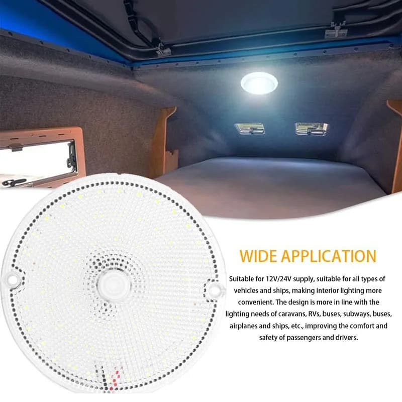 إضاءة قبة دائرية 60LEDs، إضاءة داخلية مشرقة، مصباح قراءة متين مع مفتاح كبير، للسيارات ومقطورات السفر والقوارب والشاحنات - 6