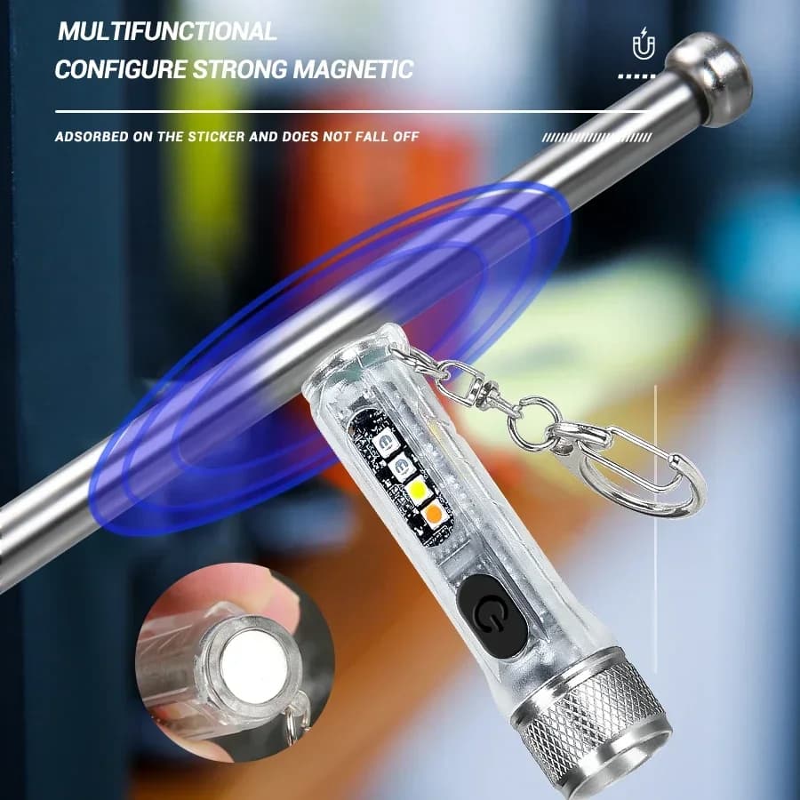 كشاف صغير قابل لإعادة الشحن مع سلسلة مفاتيح، كشاف LED محمول مع شحن USB مغناطيسي، كشاف قوي للتخييم - 3