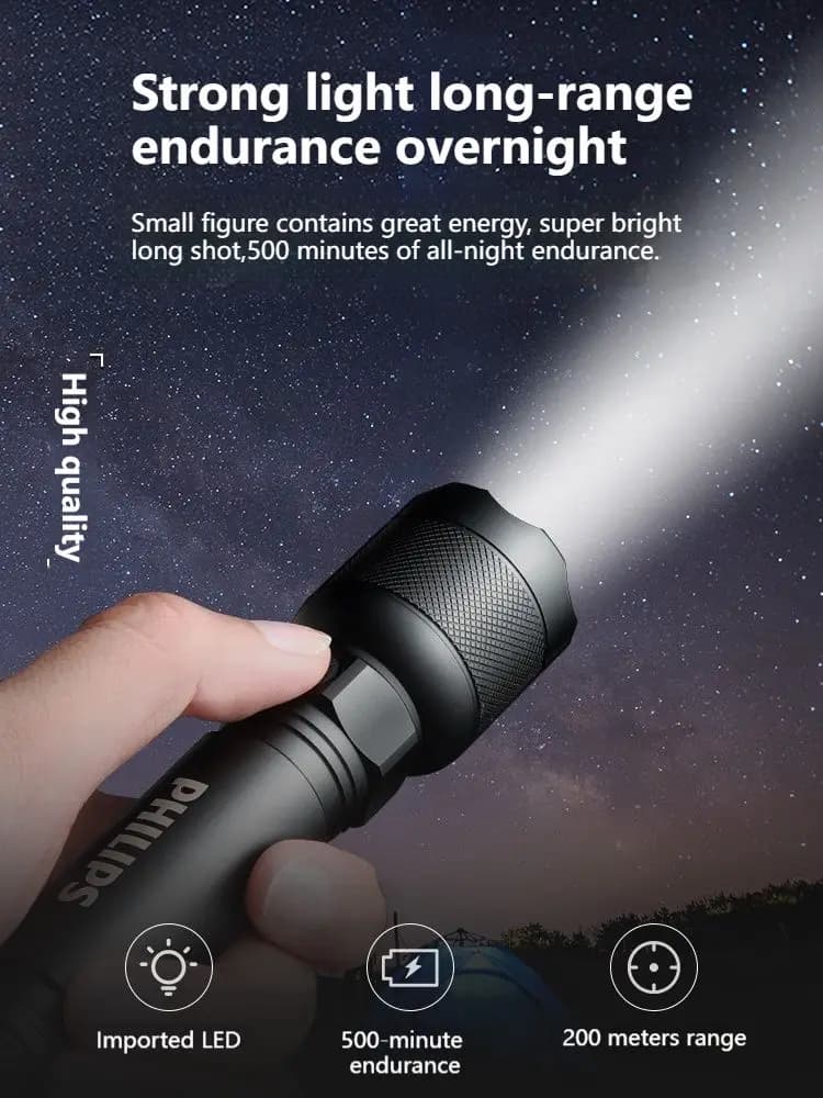 Philips 2pcs Strong Light Flashlight USB Rechargeable flashlight Lamp Portable Ultra Bright Long-range Outdoor Led Flashlights - 3
