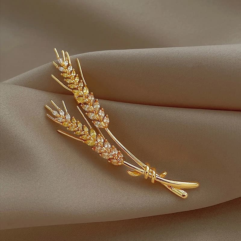 بروشات على شكل سنبلة قمح مرصعة بالزركون اللامع للنساء دبابيس وشارات فاخرة وأنيقة تصميم جديد إكسسوارات ملابس - 5