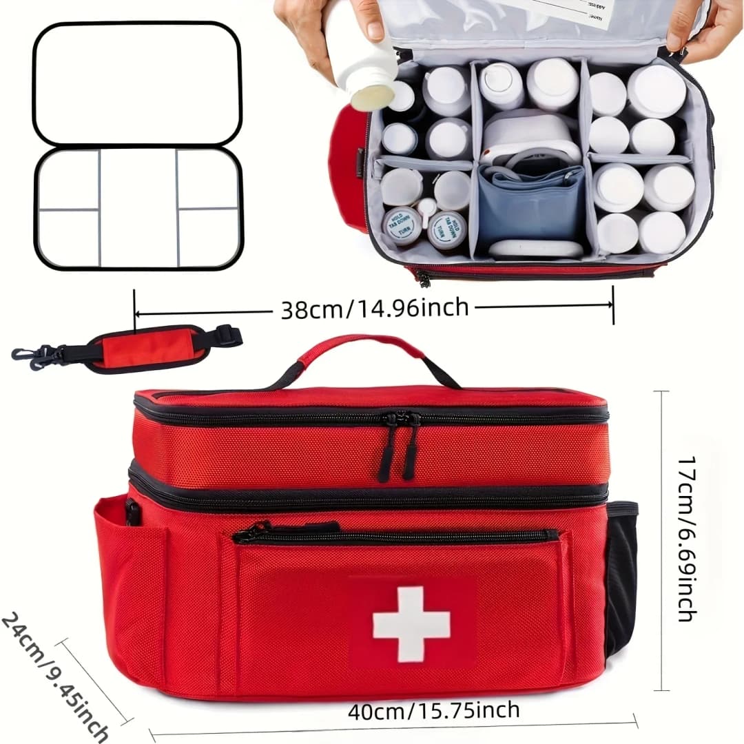 Double-layered Travel Medicine Storage Bag, Portable Emergency First Aid Kit, Large Capacity Front Pouch, Multiple Ways To Carry - 5