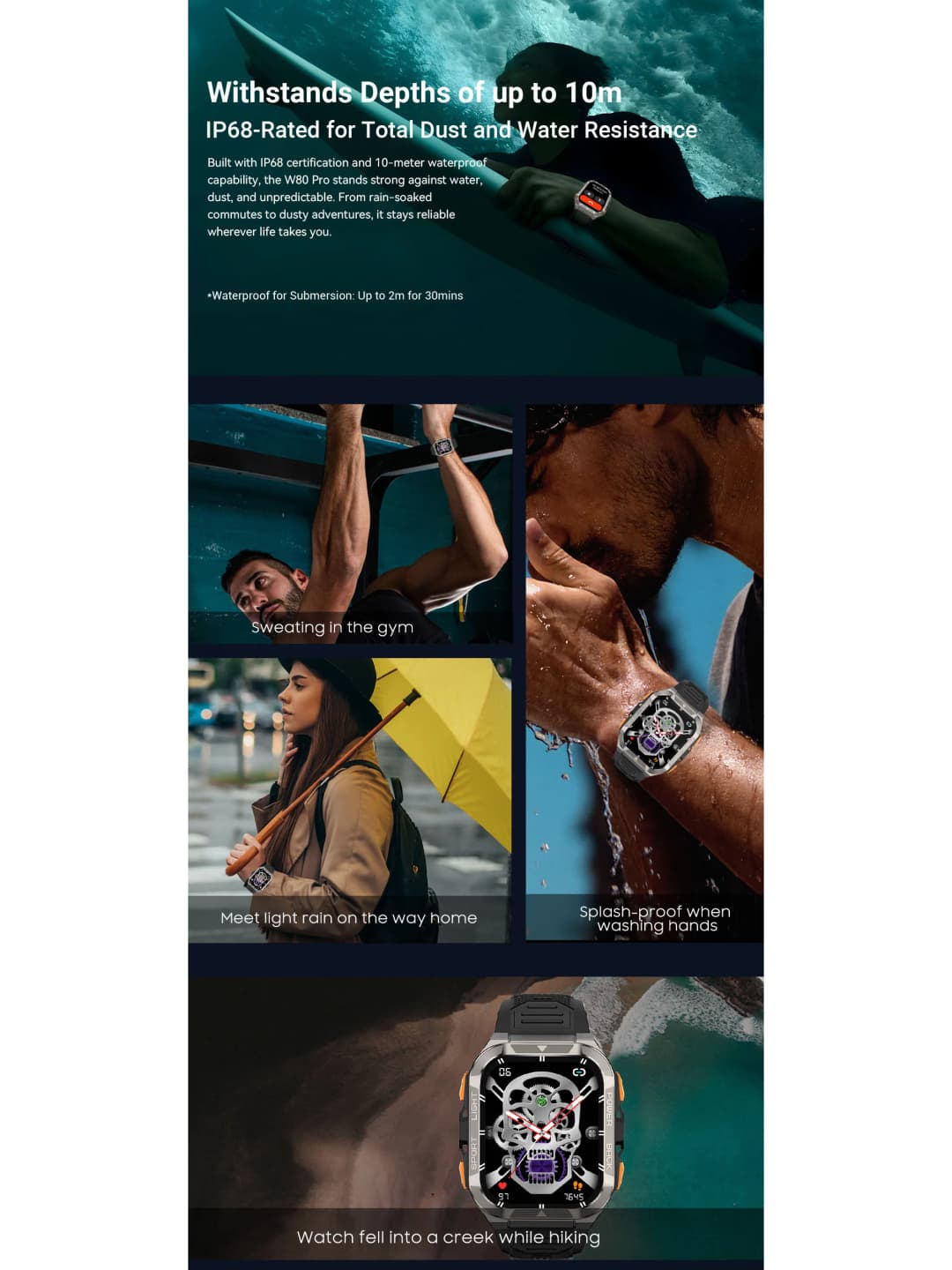Blackview W80 PRO GPS Sports Watch, 900mAh Battery Rugged Smartwatch with Compass, Health Monitoring, LED Flashlight, Calling - 4