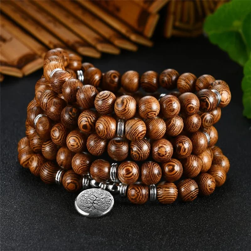 Top 108 Mala Buddhist Prayer Beads Natural Eaglewood Beads Bracelets Yoga Jewelry Wood Rosary Bracelet Life Tree Hanging Tag ﻿ - 6