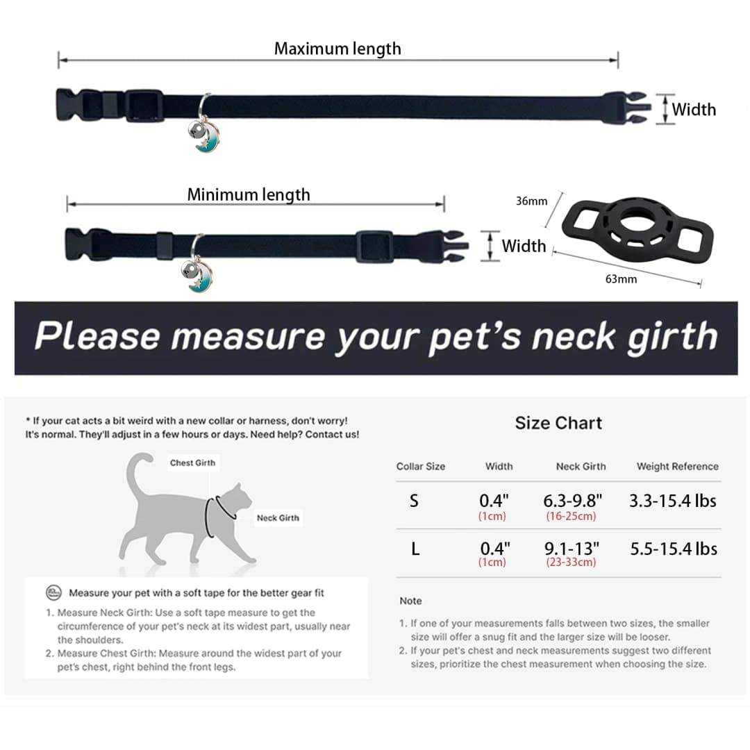 Fashion Airtag Pet Collar Adjustable Elastic Nylon Puppy Cat Collar with Bell Anti-lost GPS Tracker Case（No tracker included） - 6