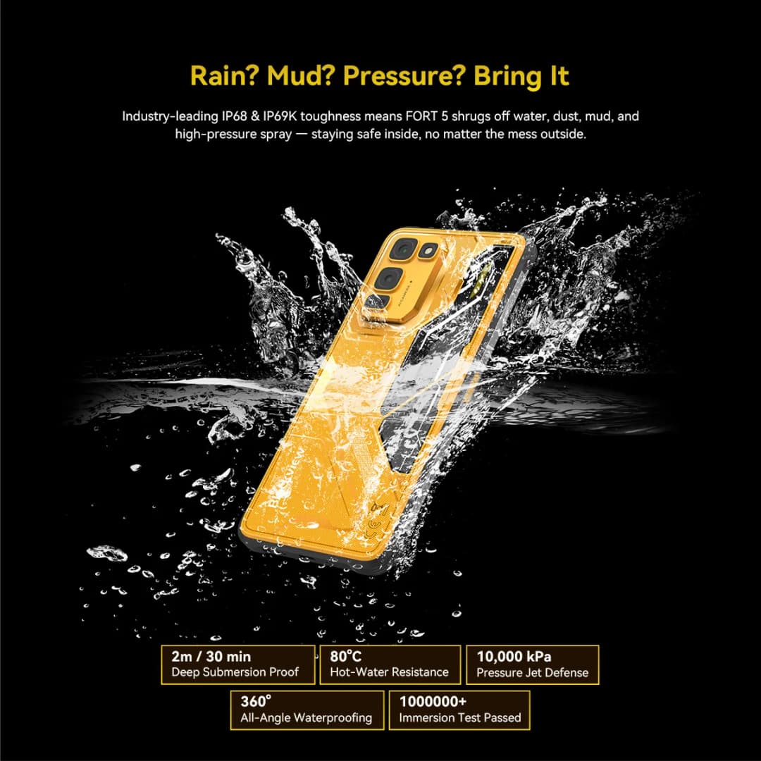 هاتف Blackview FORT 5 الذكي، شاشة 6.78 بوصة HD+ IPS، معالج MediaTek بذاكرة 12 جيجابايت + 256 جيجابايت، كاميرا 108 ميجابكسل، بطارية 5000 مللي أمبير، هاتف متين للاستخدام الخارجي - 6