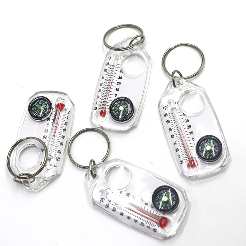 3 in 1 Keychain Compass Portable Mini Keychain Outdoor Thermometer magnifying glass Compass, camping essentials, survival tools, - 3