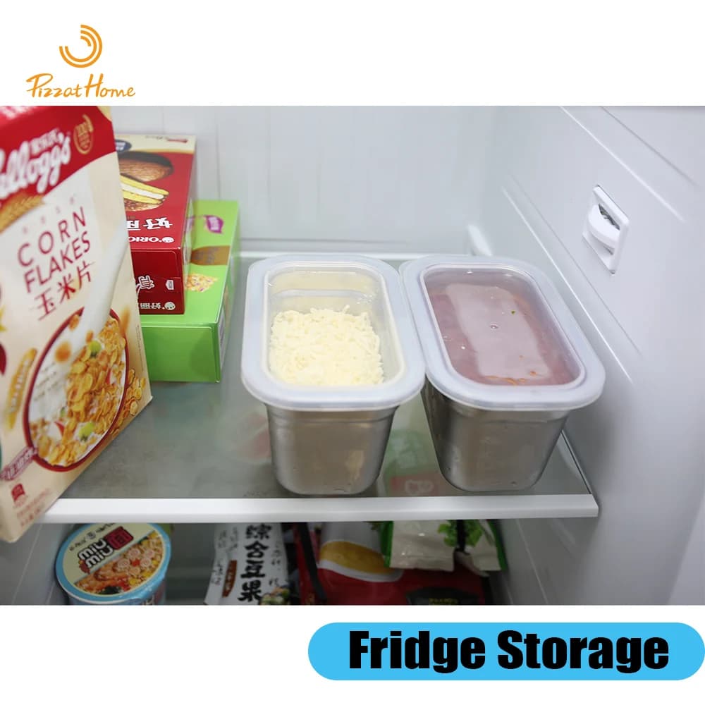 حاوية مكونات البيتزا المصنوعة من الفولاذ المقاوم للصدأ مع غطاء PP لتخزين الثلاجة وصندوق تخزين التوابل والبيتزا - 4