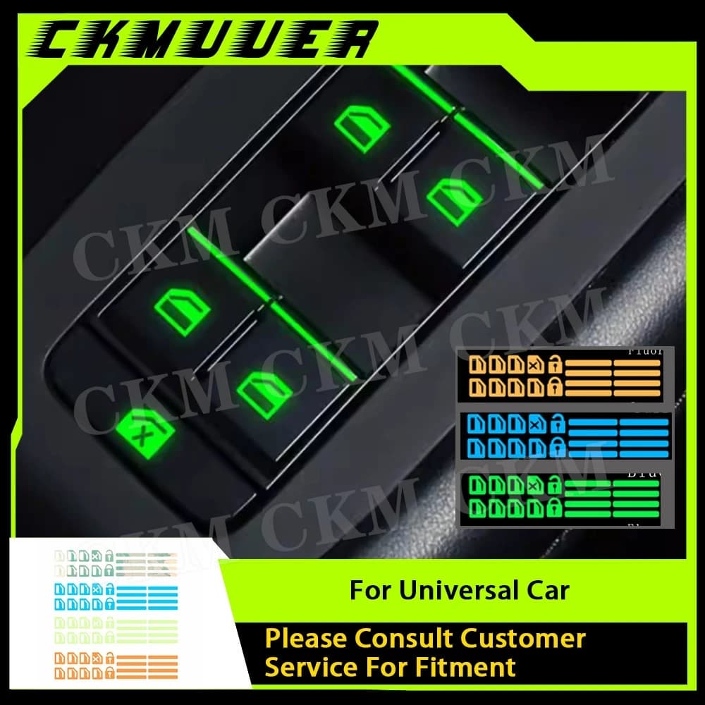 1set Car Windows Control Panel Luminous Decals Door Window Lift Switch Decoration Car Interior Sticker Auto Accessories