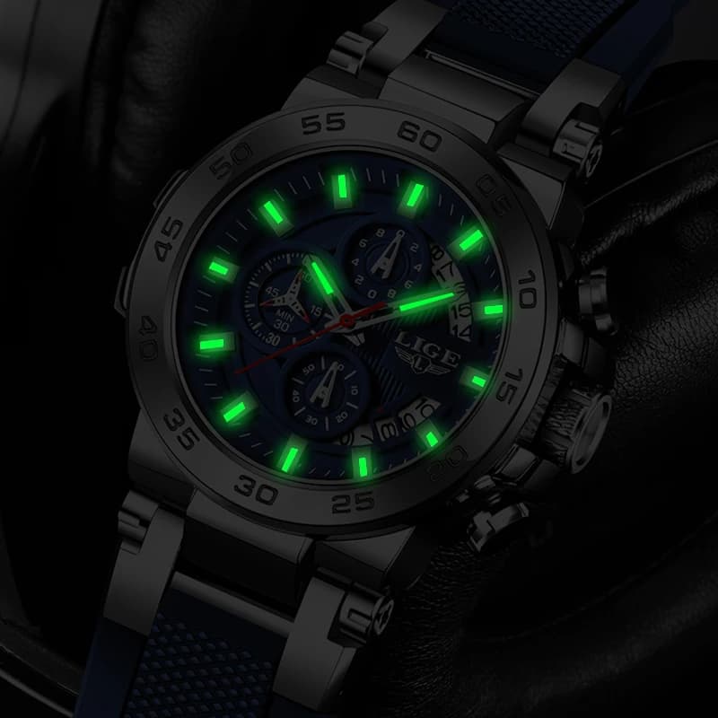 ساعة يد رقمية للرجال من LIGE، ساعات مضيئة مقاومة للماء للأعمال اليومية، كرونوغراف كوارتز عسكري، ساعة كبيرة - 4