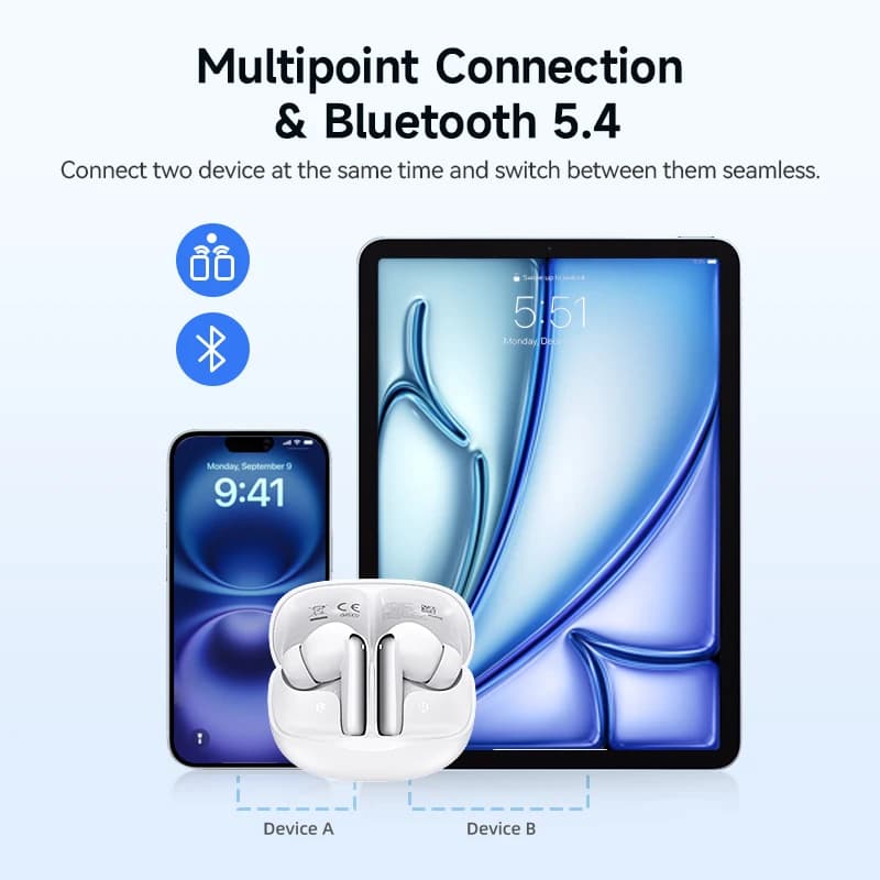 سماعات أذن لاسلكية QCY Melobuds N50 ANC مع 6 ميكروفونات، إلغاء ضوضاء المكالمات بتقنية الذكاء الاصطناعي، بلوتوث 5.4، اتصال مزدوج - 6