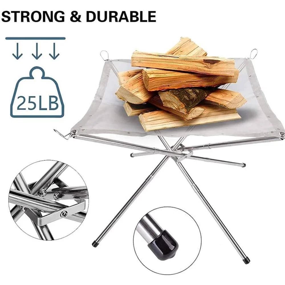 Outdoor BBQ Bonfire Rack Portable Camping Fire Pit Grill Stainless Steel Mesh Fire Pit Wood Stove Stand Foldable Fire Frame Rack - 4